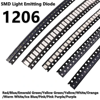 (50 adet) 1206 SMD LED sarı / mavi / yeşil / beyaz / turuncu / mor / pembe / kırmızı ışık yüksek parlaklık ışık yayan diyot lamba yuvası