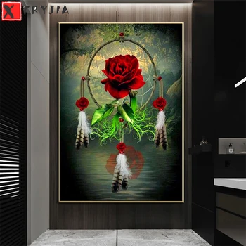 5D DIY Elmas Nakış Gül Çiçek Dream Catcher Çapraz Dikiş Elmas Mozaik Taklidi Sanat Boyama Dikiş El Sanatları