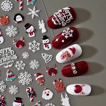 5D Kardan Adam Elk Karikatür Tırnak Sanat Çıkartmalar Kendinden Yapışkanlı Sevimli Noel Baba Noel Çıkartmaları DIY Manikür Yeni Yıl Tırnak Sticker 2023