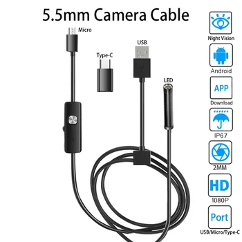 5mm HD Su Geçirmez Mikro IP67 Endoskop Endoskopik Smartphone Cep Arabalar Endüstriyel Mini Silindir Muayene USB Tip C Kamera