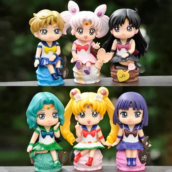 6 Adet Sailor Moon Tsukino Usagi Smokin Maskesi Denizci Venüs Cıva Mars Jüpiter PVC Anime şekilli kalıp ToysGift Çocuk Koleksiyonu