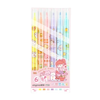 6 Renkli Fosforlu Kalemler Çizim Kalemleri Renkli Fosforlu Kalemler DIY Çift Hat Kalem Çocuklar ve Yetişkinler için Okul Malzemeleri