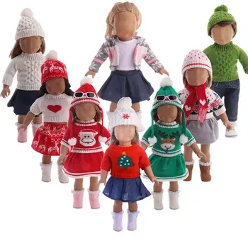 6 Stilleri Bebek Noel Giysileri DIY Kız Hediye Oyuncak Şapka Örme Kazak Eldiven Takım Elbise oyuncak bebek giysileri Etek Pantolon Eşarp