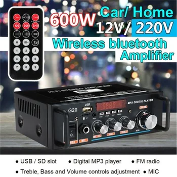 600W 12V 110V-220V Ev araba Bluetooth akıllı Dijital güç amplifikatörü Güç Kaynağı Bluetooth müzik denetleyicisi