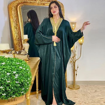 AB015 Arap Dubai Müslüman Türkiye Yarasa Kollu Hırka Abaya Uzun Müslüman kadın Giyim Musulmanes Giysileri Müslüman Kadınlar için