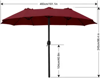 ABCCANOPY 15FT Çift Taraflı Alüminyum Masa Veranda Şemsiye Bahçe Büyük Şemsiye, Yüzme Havuzu 12 + Renkler, Bordo