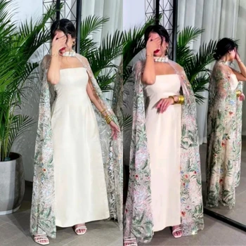 Abiye Retro Straplez A-line Anke Uzunluğu Balo Çaldı Saten Şifon Örgün Durum elbise vestidos de noiteفستان