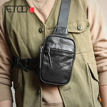 AETOO Deri göğüs çantası, erkek yumuşak deri kemer çantası, rahat erkek askılı çanta, sebze tabaklanmış deri moda mini erkek çanta