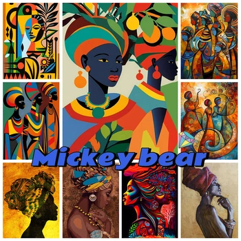 Afrika Sanat 5D Elmas Nakış Siyah Kız Portre El Yapımı Elmas Boyama Tam Kare / Yuvarlak Matkap Çapraz Dikiş Ev Dekor