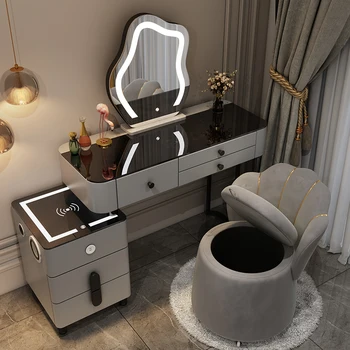 Ahşap Çekmeceli makyaj masası Çin ışık ayna Depolama Lüks Çok Fonksiyonlu Çekmeceli tuvalet masası Modern Kız yatak odası mobilyası