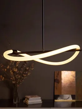 AiPaiTe İskandinav siyah / bakır LED avize oturma odası restoran bar için minimalist yuvarlak çizgi avize