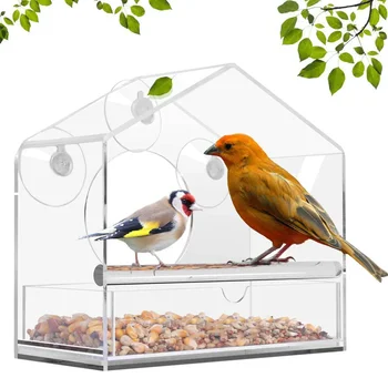 Akrilik Ev Tepsisi Kuş Kupası Şeffaf Pet Tipi Emme Besleyici Pencere Montajı
