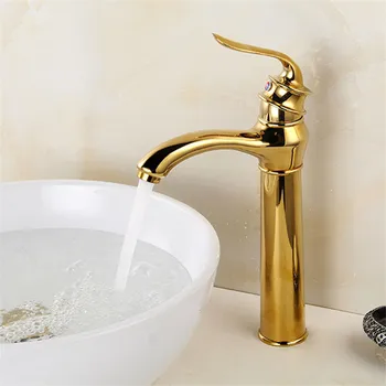 Altın Banyo Musluk Antika Pirinç Havzası Musluk Sıcak ve Soğuk Banyo lavabo musluğu Şelale Lavabo Musluk Mikser Su Dokunun