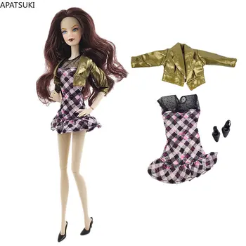 Altın Ceket Moda oyuncak bebek giysileri Seti barbie bebek Kıyafetler 1/6 Bebek Aksesuarları Barbie Ceket Elbise Ayakkabı Oyuncaklar
