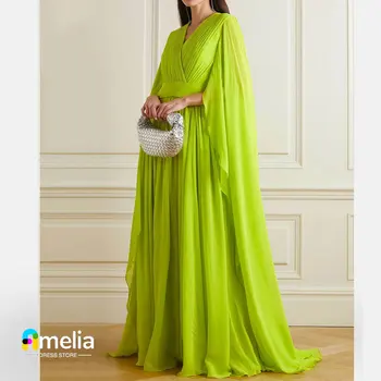 Amelıa V Yaka Balo Elbise Şal Kollu Kat Uzunluk Abiye Kadın Doğum Günü Düğün Parti Örgün Törenlerinde Arabistan 2024