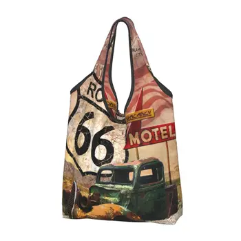 Amerika'nın Ana Caddesi Bakkaliye Tote alışveriş çantası Özel Almak Başladı Rota 66 Omuz Alışveriş Çantası Büyük Kapasiteli Çanta