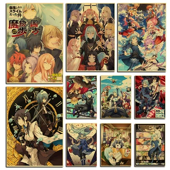 Anime Posterler Tensei Shitara Balçık Datta Ken Manga Duvar Posterleri Kraft Kağıt Vintage duvar sanatı Boyama Oturma Odası Dekorasyon