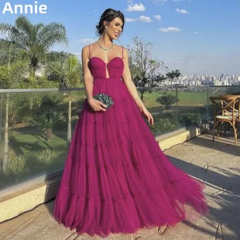 Annie Zarif Bayan balo kıyafetleri Seksi Backless Akşam Elbise Koyu Mor Tül 2023 Resmi Günler Vestidos De Noche