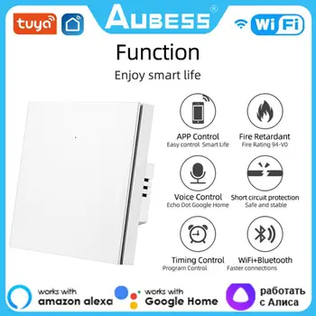 Aubess akıllı anahtar Alexa Nötr Tuya Kontrolü İle Çalışır Google 1Gang Akıllı Yaşam ev ışık WiFi Ses Anahtarları