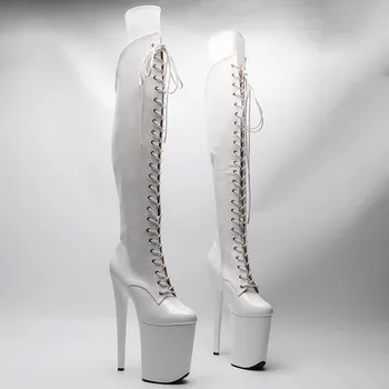 Auman Ale Yeni 23 CM / 9 inç PU Üst Seksi Egzotik Yüksek Topuk Platformu Parti Kadın Çizmeler Kutup Dans Ayakkabıları 096