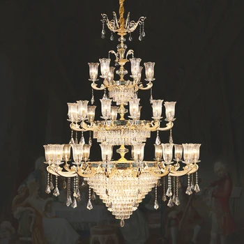 Avrupa pirinç kristal büyük avize fransız Villa salonu otel lobisinde yüksek tavan oturma odası altın bakır kolye ışık