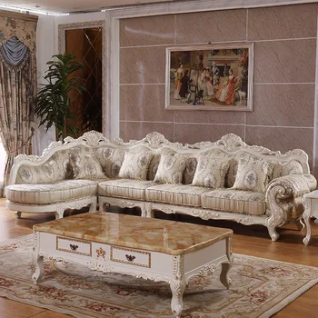 Avrupa tarzı kumaş kanepe kombinasyonu köşe oturma odası kanepe büyük boy çıkarılabilir ve yıkanabilir katı ahşap lüks Fransız tarzı