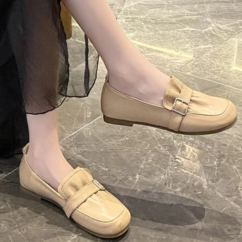 Ayakkabı Kadınlar için 2023 Moda İlkbahar ve Sonbahar kadın Flats Düz Renk Yuvarlak Ayak Toka Düşük topuklu Dikiş Zapatillas De Mujer