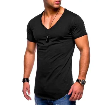 B1132 erkek Tees Tops Geldi Derin V boyun kısa kollu erkek t shirt Slim sağlıklı tişört erkekler Sıska rahat yaz gömlek camisetas