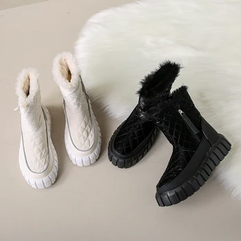 Bayan Ayakkabıları 2023 Moda Yan Fermuar bayan Botları Kış Yuvarlak Ayak düz ayakkabı Kadın Kısa Varil Düz Büyük Boy Kar Botları