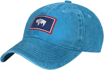 Bayrağı Wyoming Yürüyüş Kamyon Şoförü Denim Kap Ayarlanabilir Yetişkin beyzbol şapkası Mavi