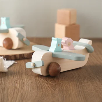 Bebek Ahşap Yapı Taşları Uçak İnsanlı Model Oyuncaklar Montessori Eğitim Ahşap Süsleme Oyuncaklar Bebek blok oyuncaklar Doğum Günü Hediyeleri