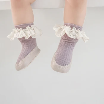 Bebek Anti Kayma Deri Çorap Ayakkabı Çocuk Botları Yenidoğan Bebek Yürüyor Kız Bahar Pamuk Dantel Beşik Ayakkabı İlk Yürüteç