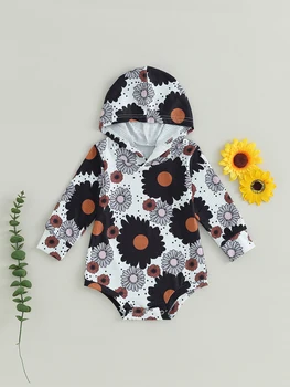 Bebek Erkek Kapüşonlu Sweatshirt Romper Hayvan Baskı Uzun Kollu Tulumlar Yenidoğan Bebek Yürüyor Sevimli Kıyafetler