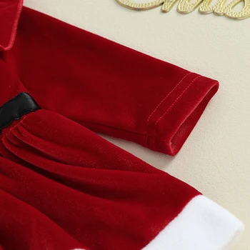 Bebek Kız 2 Adet Noel Kıyafetleri Fırfır Uzun Kollu Romper Elbise saç bandı Seti Santa Kostüm