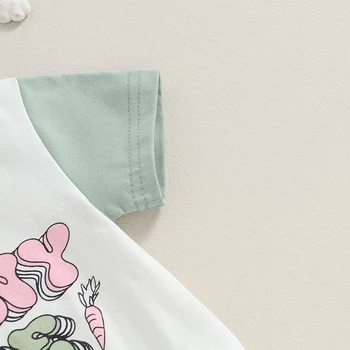 Bebek Kız Paskalya Kıyafeti Sevimli Tavşan Kısa kollu Romper T-Shirt Bodysuit Bebek Giysileri 0-24M