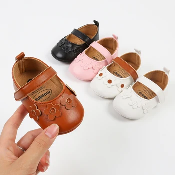 Bebek Kız Çiçek Prenses Elbise Ayakkabı Hafif Mary Jane Flats Beşik Ayakkabı Kaymaz Kauçuk Taban Bebek İlk Yürüyüşe