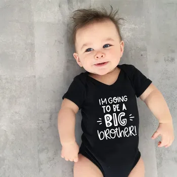 Ben Gidiyorum bir Büyük Kardeş Yenidoğan Bebek Erkek Bebek Bodysuit Yaz Pamuk Tulum Katı Rahat Kısa Kollu Kıyafetler Giysileri