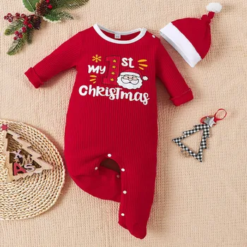 Benim İlk Noel Yenidoğan Bebek Bodysuits Giyim Ropa Toddler Kız Kırmızı Uzun Kollu Romper Noel Tulum Kıyafet Yılbaşı Hediyeleri