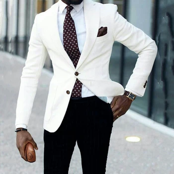 Beyaz İş Damat Smokin Düğün slim fit uzun kollu erkek gömlek Takım elbise Erkek Moda Blazers Damat Giyim 2 Parça Ceket Pantolon