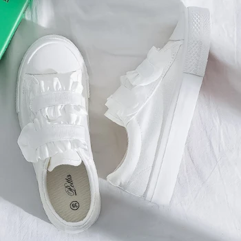 Beyaz kanvas ayakkabılar Kadınlar için Bahar Kalın Alt Loafer'lar Yuvarlak Kafa Sneakers Hafif Konfor Yürüyüş Daireler Zapato De Mujer