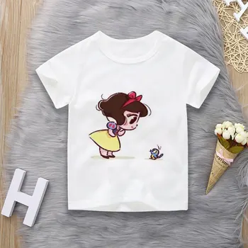 Beyaz yazlık t-shirt Yeni Varış Harajuku Prenses Kız T-shirt Boyalı Baskı T-shirt Erkek Tasarım Güzel Yuvarlak Boyun Çocuk T-shirt