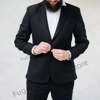 Beyefendi Resmi Siyah Düğün Erkek Takım Elbise Slim Fit Damat Smokin Balo Parti 3 Parça Setleri Rahat Erkek Blazer Ternos Mascuino