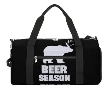 Bira Sezonu Komik spor çantaları Ayı Geyik Hayvan Eğitim spor çanta Büyük Kapasiteli Retro Çanta Çift Tasarım Haftasonu spor çantası