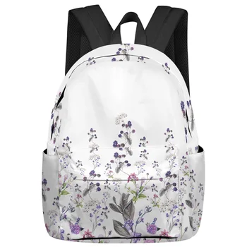 Bitkiler Mor Çiçekler Sırt Çantası Erkek kadın Moda seyahat sırt çantası Yüksek Kapasiteli Öğrenci Okul Çantaları