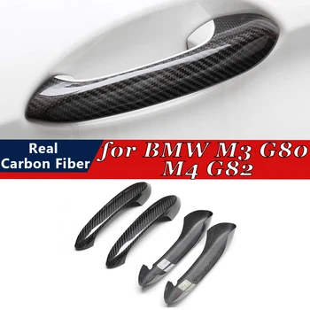 BMW için M3 G80 M4 G82 2021-2023 Araba Aksesuarları Gerçek Karbon Fiber Kapı kulp kılıfı Çerçeve Sticker Dış Trim Bodykit