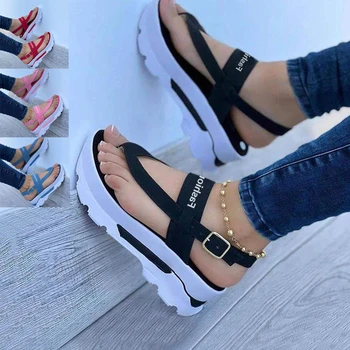 Burnu açık Kadın Yaz Moda Kaymaz Dayanıklı kadın Sandalet Takozlar Parti Toka Ayakkabı Zapatos De Mujer Kadın Sandalet