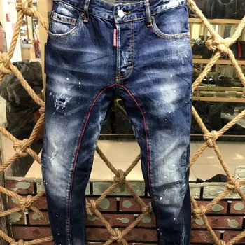 Butik kot yakışıklı erkek kot günlük pantolon kişiselleştirilmiş 3D versiyonu moda delik moda erkek paçavra DSQ2