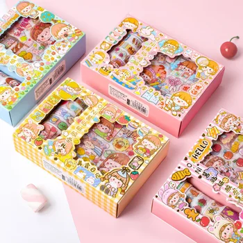 CHEN LİN Zarif Hediye Kutusu Washi Bant Seti Çocuklar için Kırtasiye Hediyeler Sevimli Anime DIY Günlüğü El Kitabı Kızlar + 6 Yaprak Etiket Seti