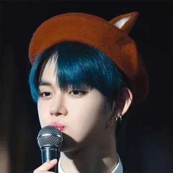 Choi Yeonjun Sevimli Tilki Kulaklar Bere Şapka yün dokulu şapka El Yapımı Kedi Ressam Şapka Sonbahar ve Kış 2023 Yeni Noel hediyesi