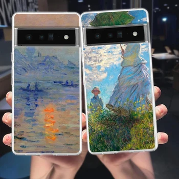 Claude Monet Empresyonizm Ressam Google Pixel İçin 8 7 6 Pro telefon kılıfı Yumuşak TPU Piksel 6A 5 4 5A 4A 3A XL 5G Şeffaf Kapak